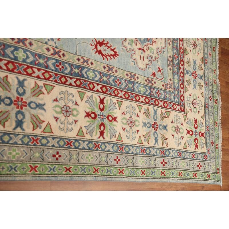 Hand Knotted Oriental 100% Wool Carpet Traditional Geometric Navy Blue & Blues Kazak Area Rug - 16' 3'' X 9' 9''