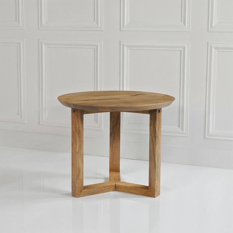 Nina 18.5" Round Handcrafted Side End Table, Natural Brown Mango Wood