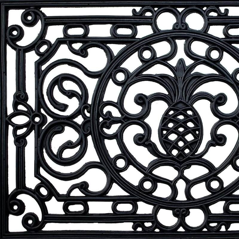 HomeRoots 24" X 36" Black Pineapple And Scrollwork Outdoor Rubber Door Mat - 24' X '36