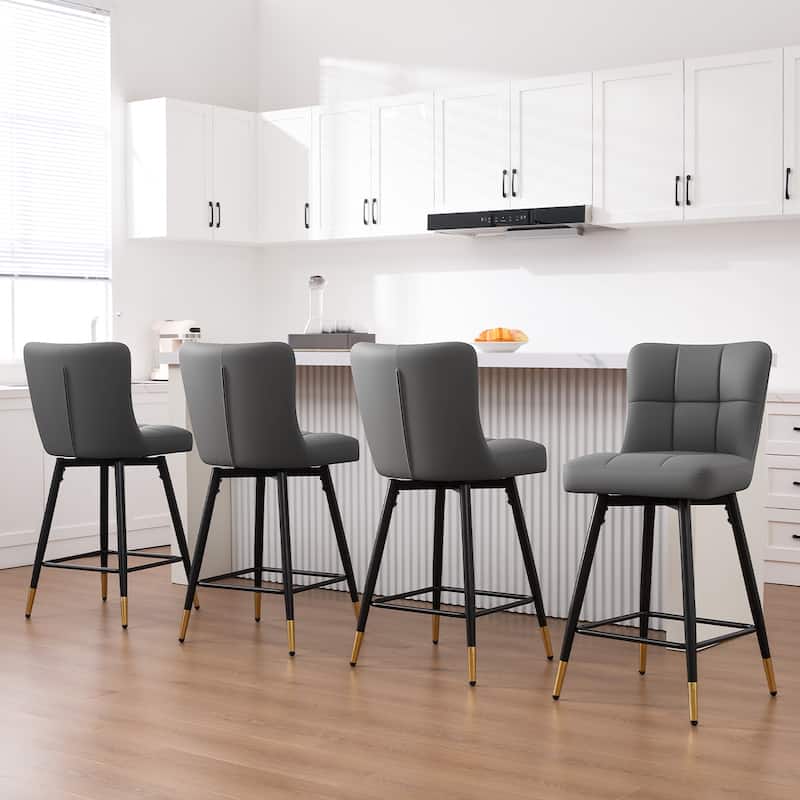 Faux Leather Swivel Counter Height Barstools Set of 2 with High Back - 38.98"H x 17.72"W x 21.26"D
