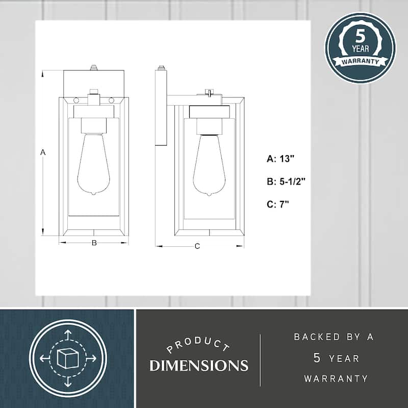 Kilbourne 1 Light Black Dusk to Dawn Outdoor Wall Lantern Clear Glass - 5.5-in W x 13-in H x 7-in D