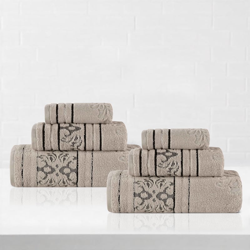 Superior Sadie Zero Twist Cotton 6 Piece Jacquard Towel Set - Stone