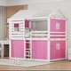 preview thumbnail 1 of 37, Full Size Solid Wood House Bunk Bed with Tent & Ladder Full - Pink+White