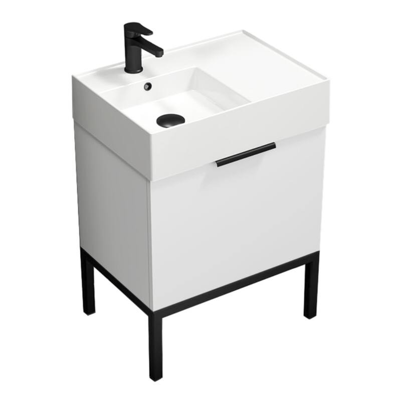 Nameeks Derin-2417-S-L Derin 24" Free Standing Single Basin Vanity Set - Gloss White / Black - Glossy