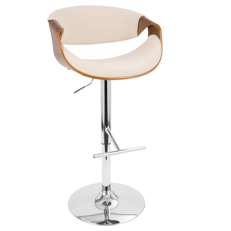 Carson Carrington Sauda Adjustable Bar Stool with Straight T Footrest (Set of 3) - Cream Fabric/Walnut/Chrome