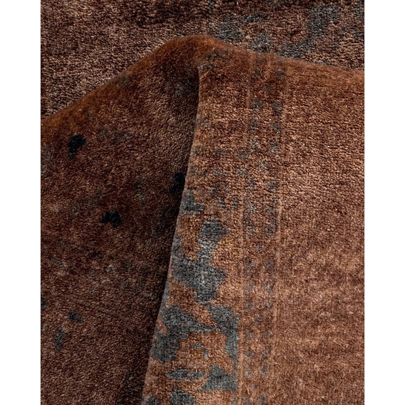 Overton Hand Knotted Wool Vintage Inspired Modern Contemporary Overdyed Brown Runner Rug - 2' 7" x 9' 3"