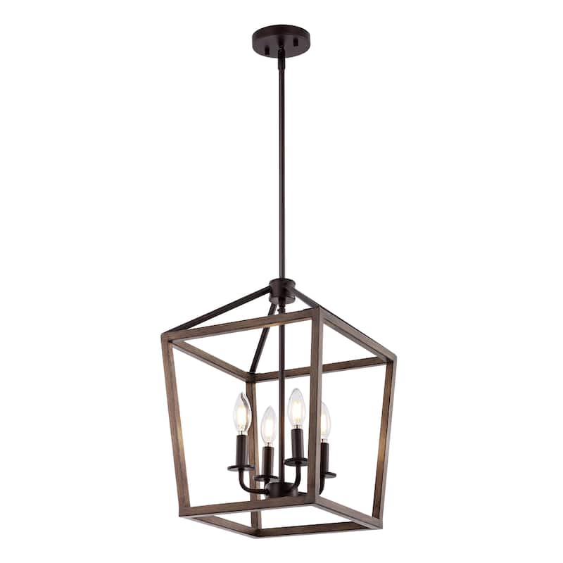 Oria Iron Farmhouse Industrial Lantern LED Pendant, Oil Rubbed Bronze/Faux Wood by JONATHAN Y