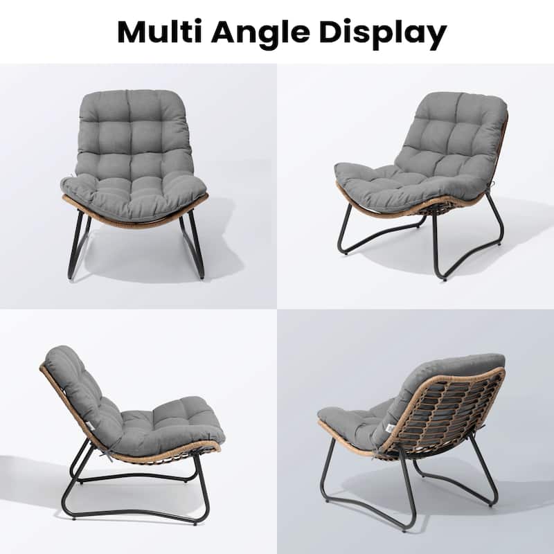 2-Piece Papasan PE Rattan Chair with Cushion For Indoor Outdoor