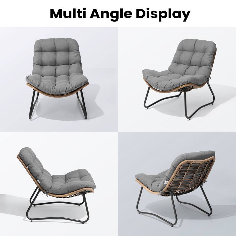 All-Weather Papasan PE Rattan Chair Single Loveseat Sets with Cushion For Indoor Outdoor