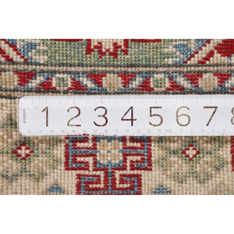 Light Green Geometric Kazak Oriental Accent Rug Handmade Wool Carpet - 2'7" x 3'10"