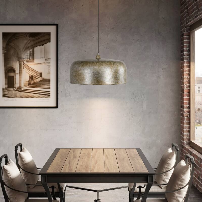 1-Light Industrial Antique Silver Drum Dome Kitchen Island Pendant Lights - 20.4 in. W x 10.6 in. H