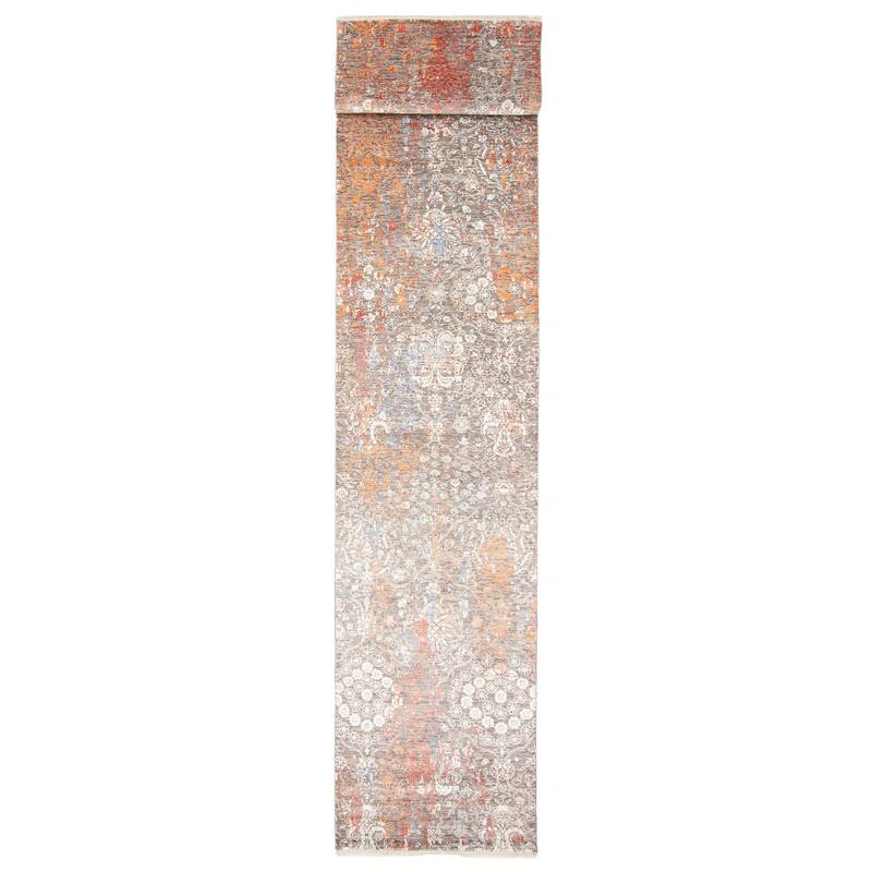 ECARPETGALLERY Hand-knotted Heritage Grey Silk, Wool Rug - 2' 7" x 14' - Grey - 2' 7" x 14' - Runner