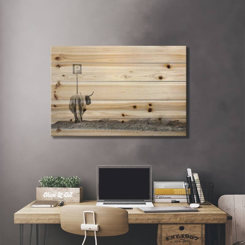 Highland Visitor Print On Wood by Dorit Fuhg - Multi-Color
