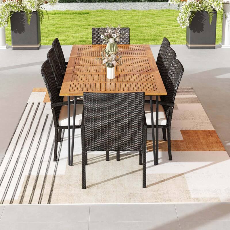Costway 9 PCS Outdoor Patio Dining Set Armchairs Set of 8 and Acacia - See Details