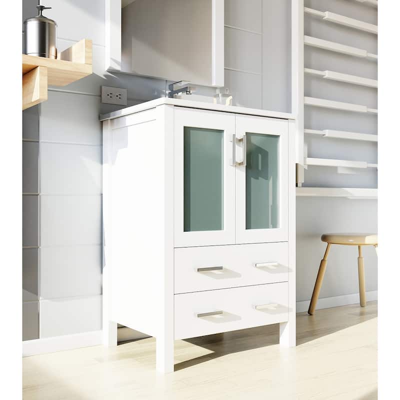 24-Inch Bathroom Vanity with Ceramic Top, Chrome Faucet, Mirror Included - Scratch & Stain Resistant