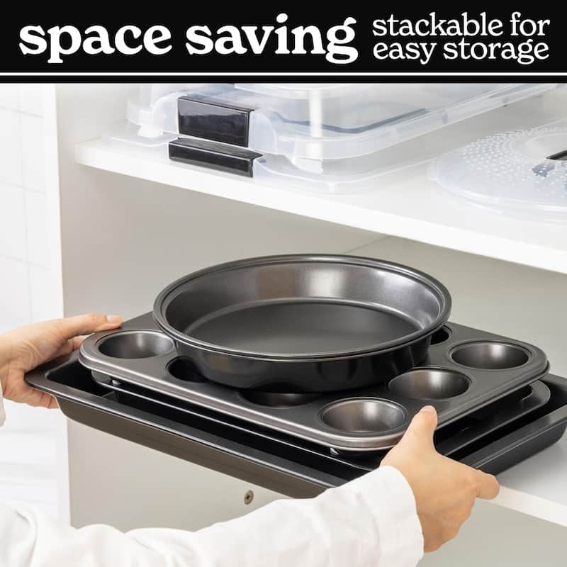 Country Kitchen Baking Pans Set 10 Piece Non-Stick Cake Pans with Carry Lids for Storage & Travel, Perfect for Parties Stackable