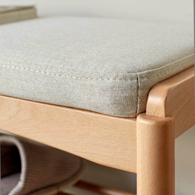 Modern Natural Solid Wood Shoe Bench with High Rebound Sponge Cushion