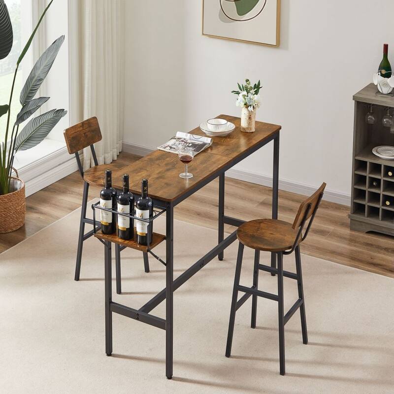 Bar Table Set with wine bottle storage rack Rustic Brown 47.24'' L x 15.75'' W x 35.43'' H