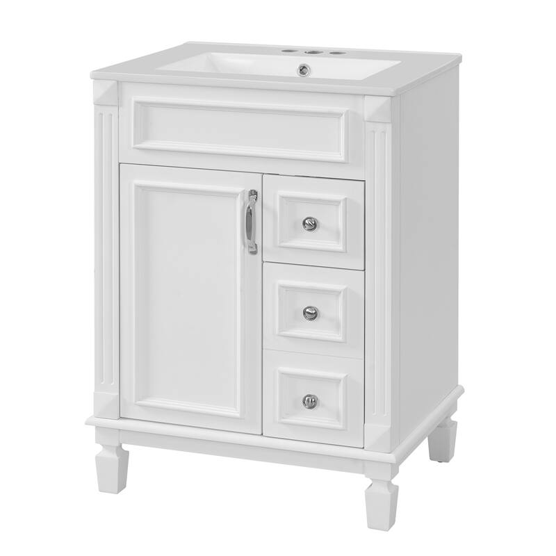 24" Bathroom Vanity With Ceramic Sink,Small Bathroom Sink Cabinet,Modern Cabinet With 2 Drawers And Adjustable Shelf