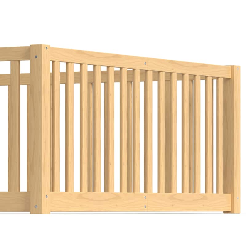 Montessori Floor Bed with Safety Guardrails & Door, Kids Low Profile Frame, Available in Queen/Full/Twin