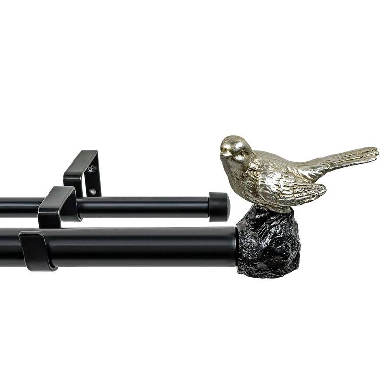 MERIVILLE 1-Inch Diameter Double Window Curtain Rod, Bird Finials - Pewter - 28"-48"