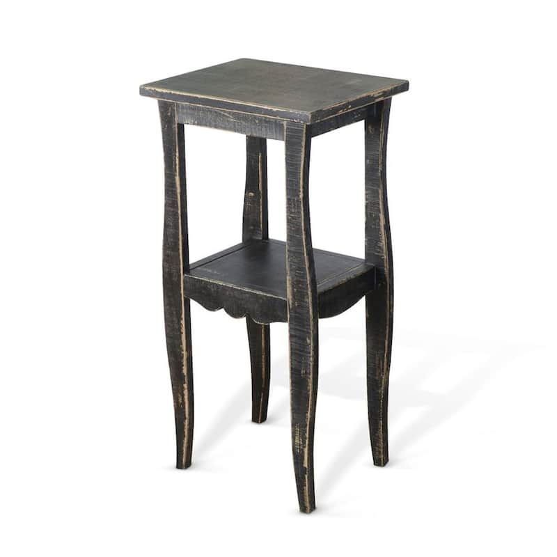 Zela Small Side End Table with Lower Shelf and Curved Legs, Black, 11x14 Top