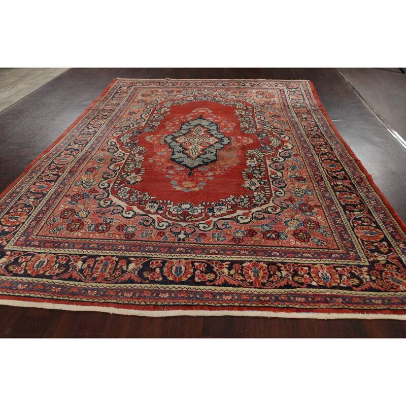 Antique Floral Traditional Mahal Persian Area Rug Handmade Wool Carpet - 7'10" x 11'1"