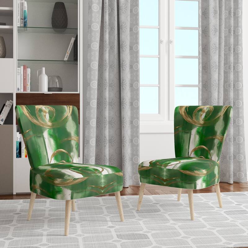 Designart "Mettalic Indigo And Gold II" Upholstered Abstract Accent Chair - Glam Arm Chair For Living Room - Side Chair - Gold & Teal