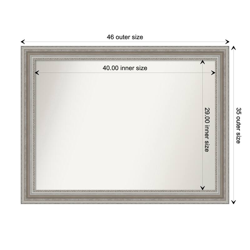 Parlor Silver Framed Non-Beveled Custom Wall Mirror, Bathroom Vanity Mirror - Outer Size: 45.5 x 34.5