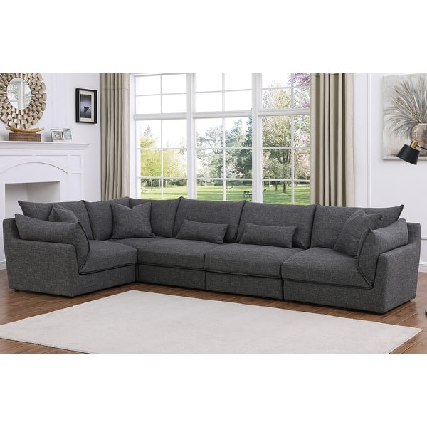 Best Master Furniture Matis 5Piece Dark Grey Linen Modular Sectional