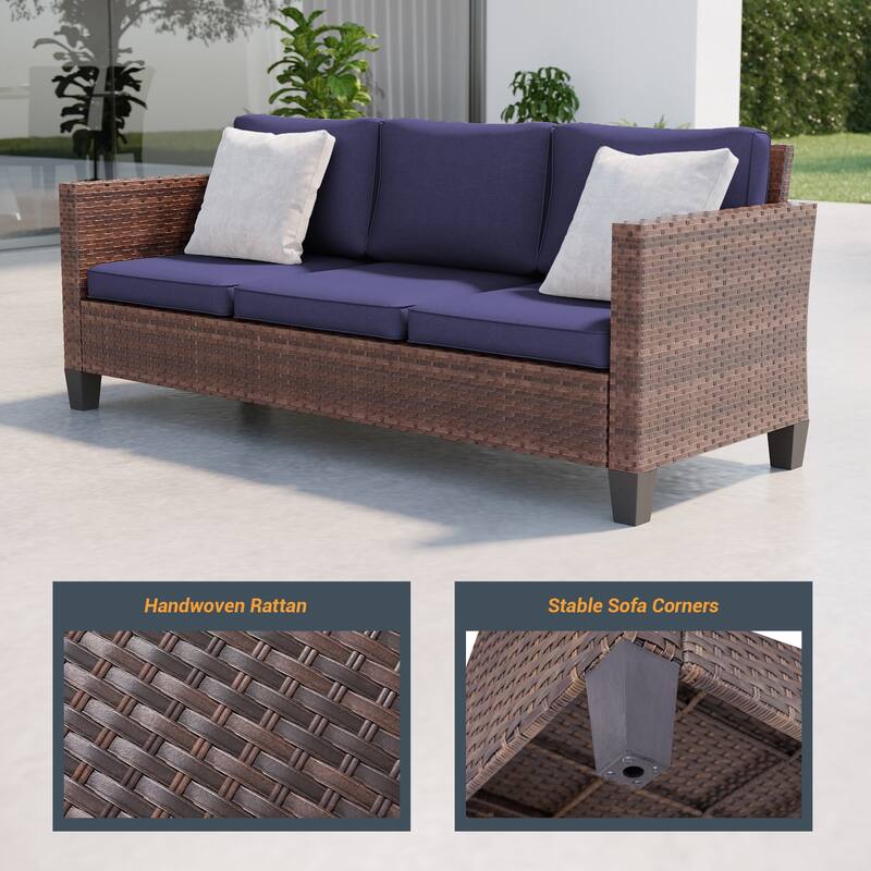 LIVOOSUN Patio 6Pcs Furniture Conversation Gray Rattan Swivel Rocking Sofa Set