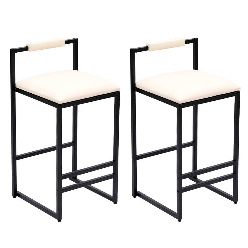 Black Bar Stool with Backrest Set of 2 Counter Height PU Leather Upholstered Bar Chairs with Footrest