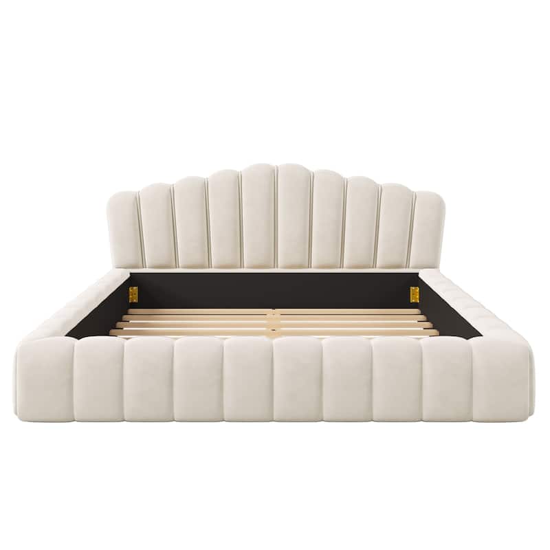 Velvet upholstered queen size bed frame shell headboard,