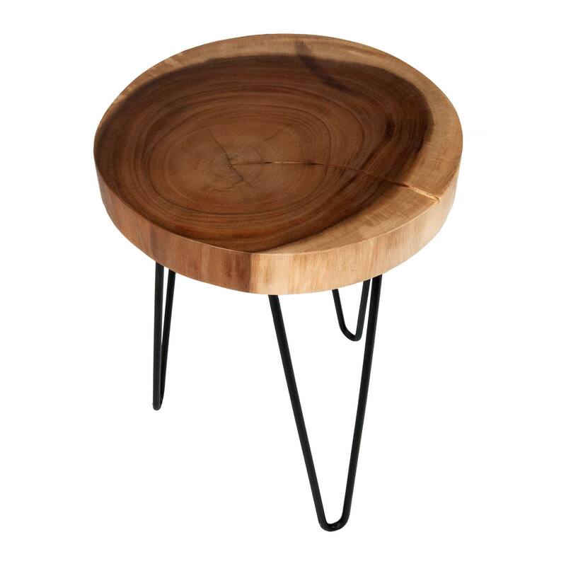 Cross-Cut Wood Slab Side Table With Iron Legs by East at Main