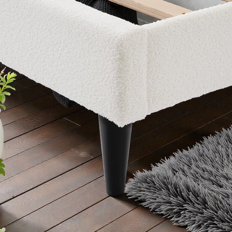 Cream Boucle Petal Headboard Bed Frame with Ambient Light, Full/Queen Soft Upholstered Bedroom Bed