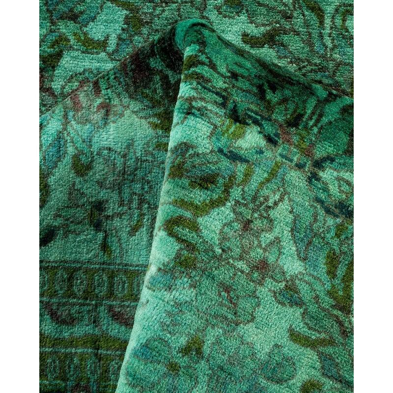 Overton Hand Knotted Wool Vintage Inspired Modern Contemporary Overdyed Blue Runner Rug - 2' 5" x 12' 4"