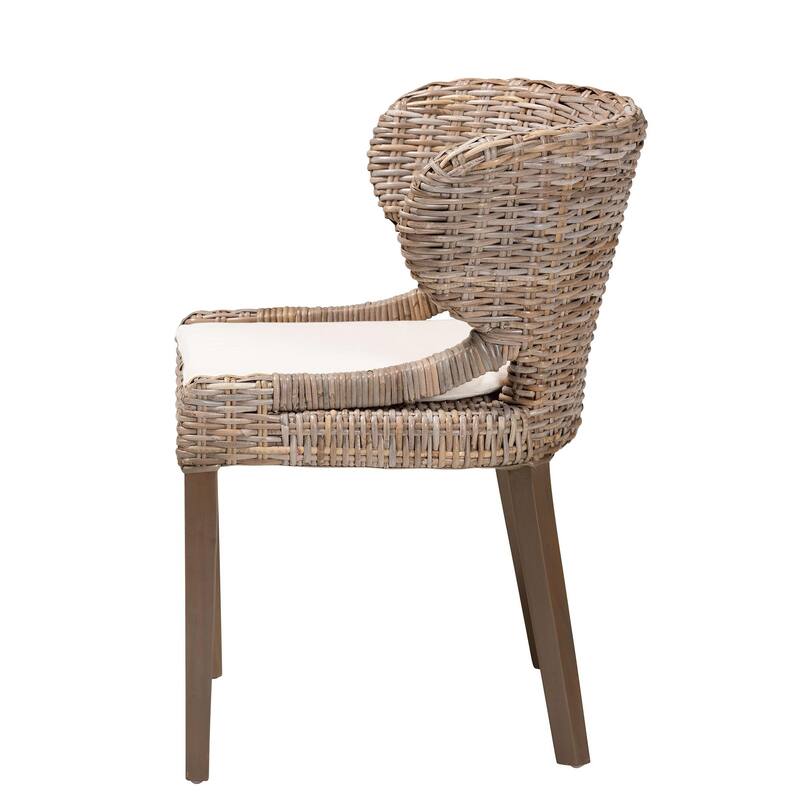 bali & pari Niesha Bohemian Grey Natural Kubu Rattan and Mahogany Wood Dining Chair