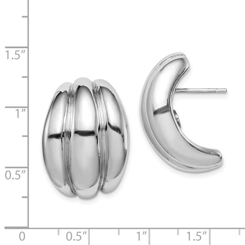 Curata 925 Sterling Silver Rhodium 37x19mm Domed Half Hoop Post Earrings