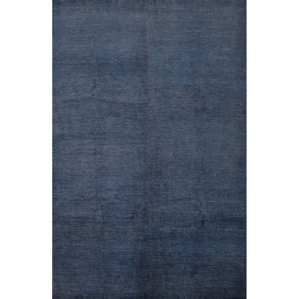 Hand Knotted Oriental 100% Wool Carpet Modern Solid Navy Blue & Blues Gabbeh Area Rug - 10' 0'' X 7' 11''