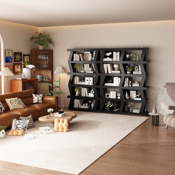 Contemporary Black Zig - zag Bookshelf: Unique Design, Ample