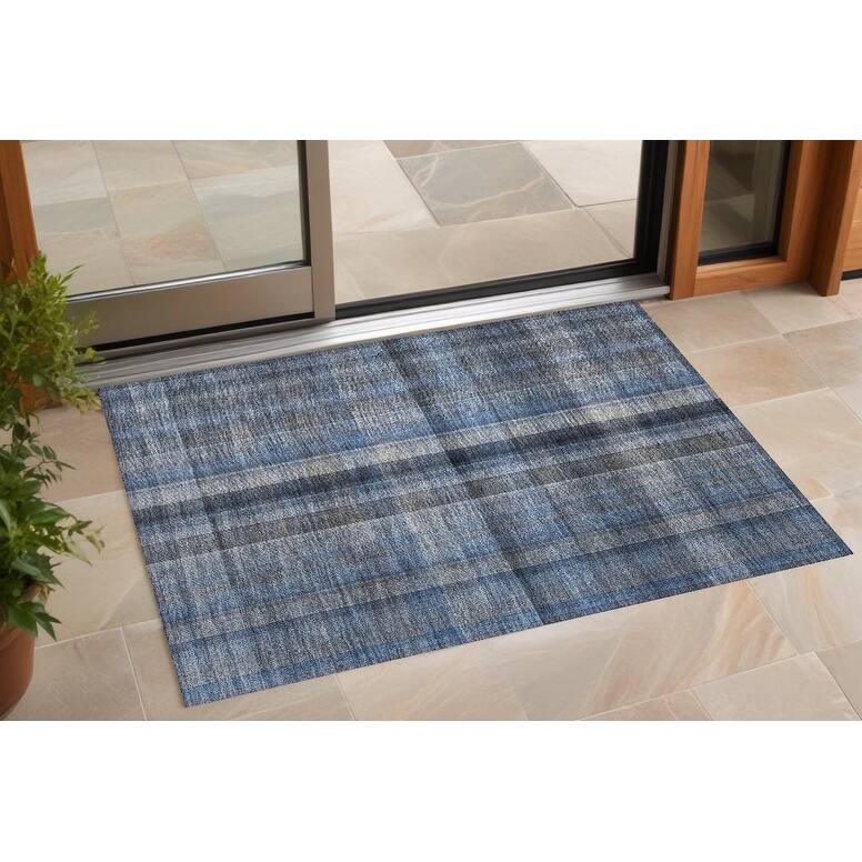 Sax Plaid Weather Resistant Blended Style Outdoor Rug - 3' x 5' - Blue