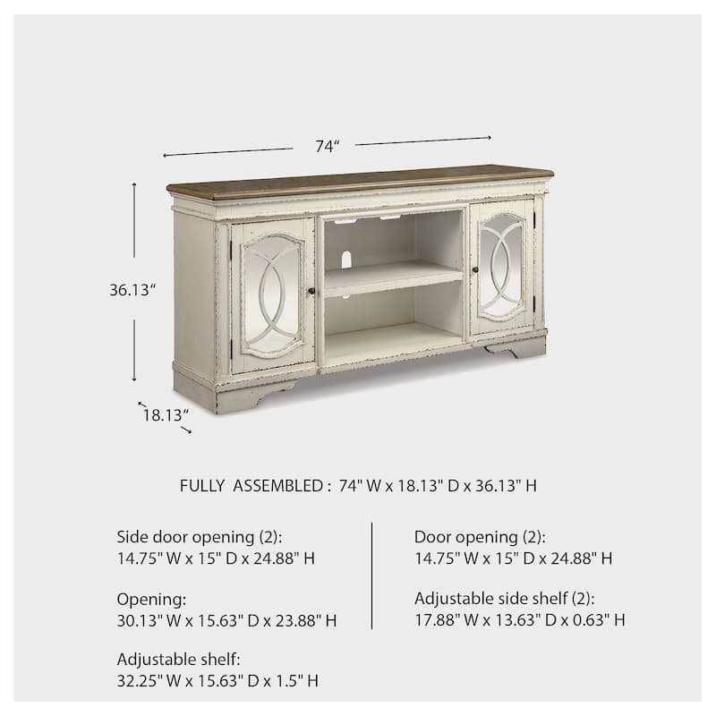 Realyn Casual Extra Large TV Stand w/Fireplace Option Chipped White