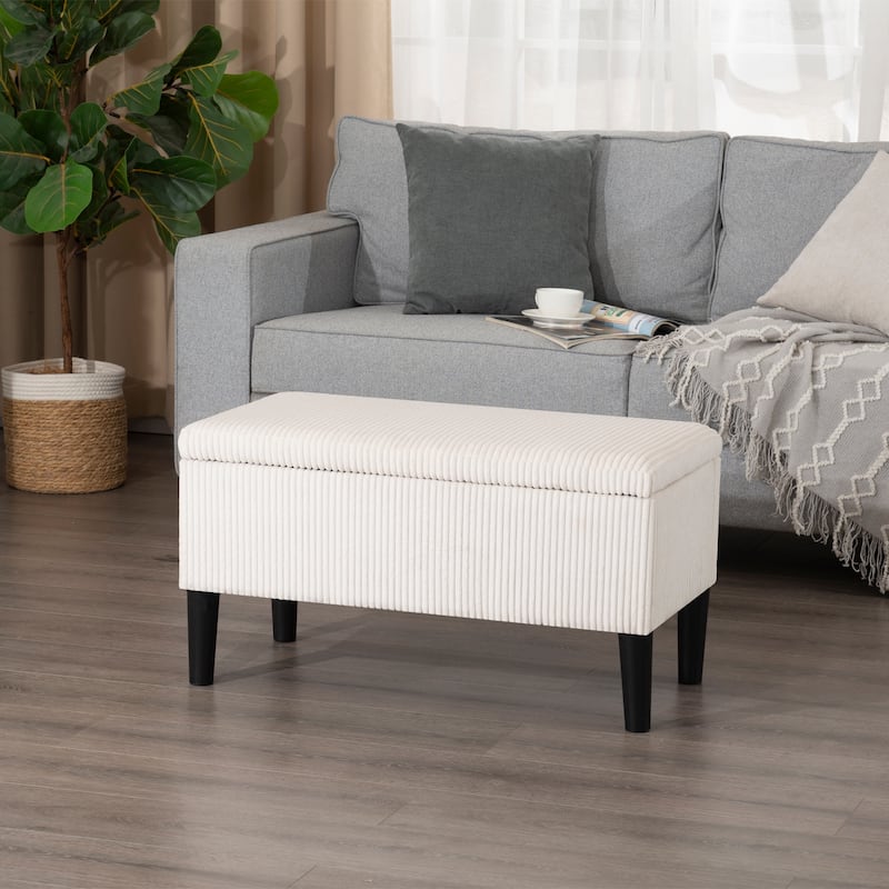 Adeco 32" Upholstered Storage Ottoman Bench with Corduroy Fabric - 31.7"X15.9"X17.5"