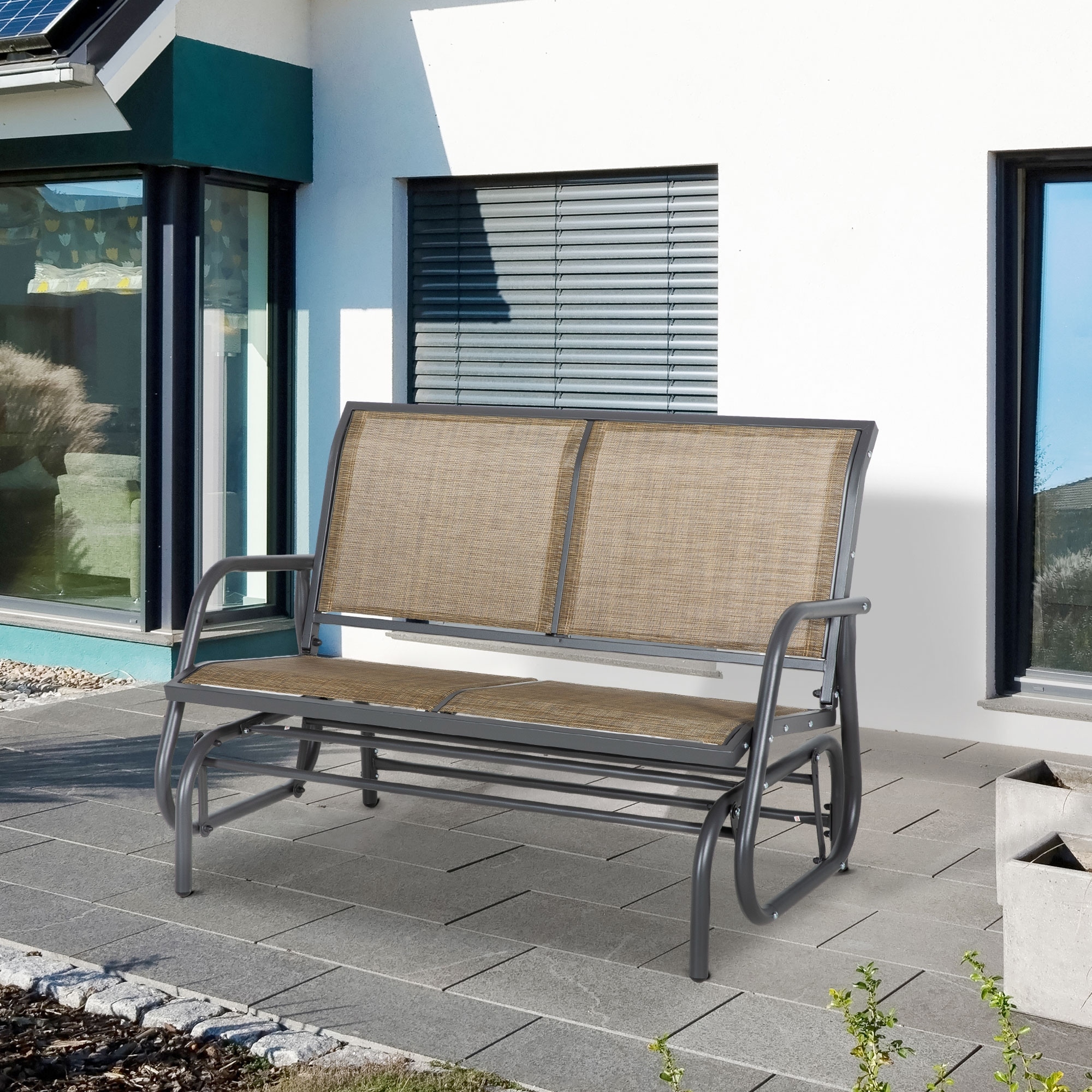 Outsunny 2-Person Outdoor Glider Bench, Patio Double Swing Rocking Chair Loveseat w/Powder Coated Steel Frame