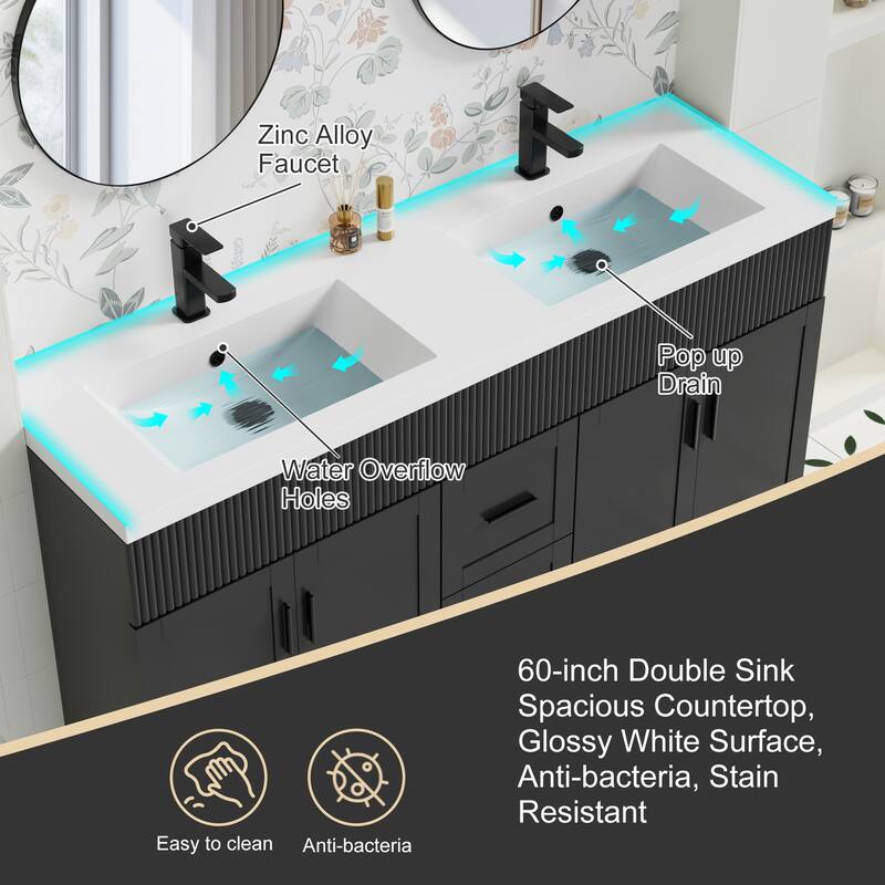 Wavy Line 30"/36"/48" Bathroom Vanity Set with Sink & Faucet