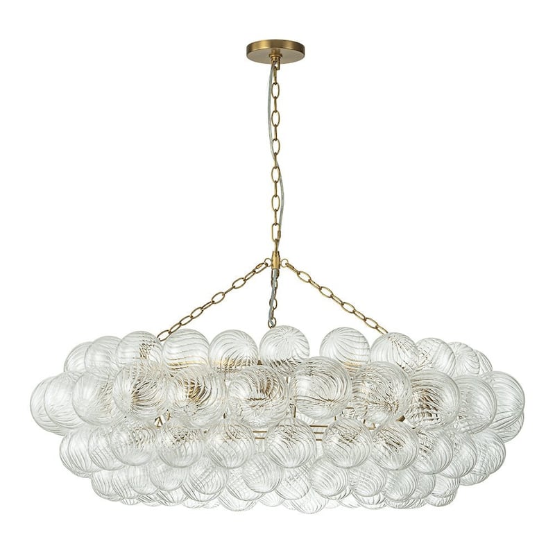 41in 12-Light Swirled Glass Globe Brass Wheel Bubble Chandelier