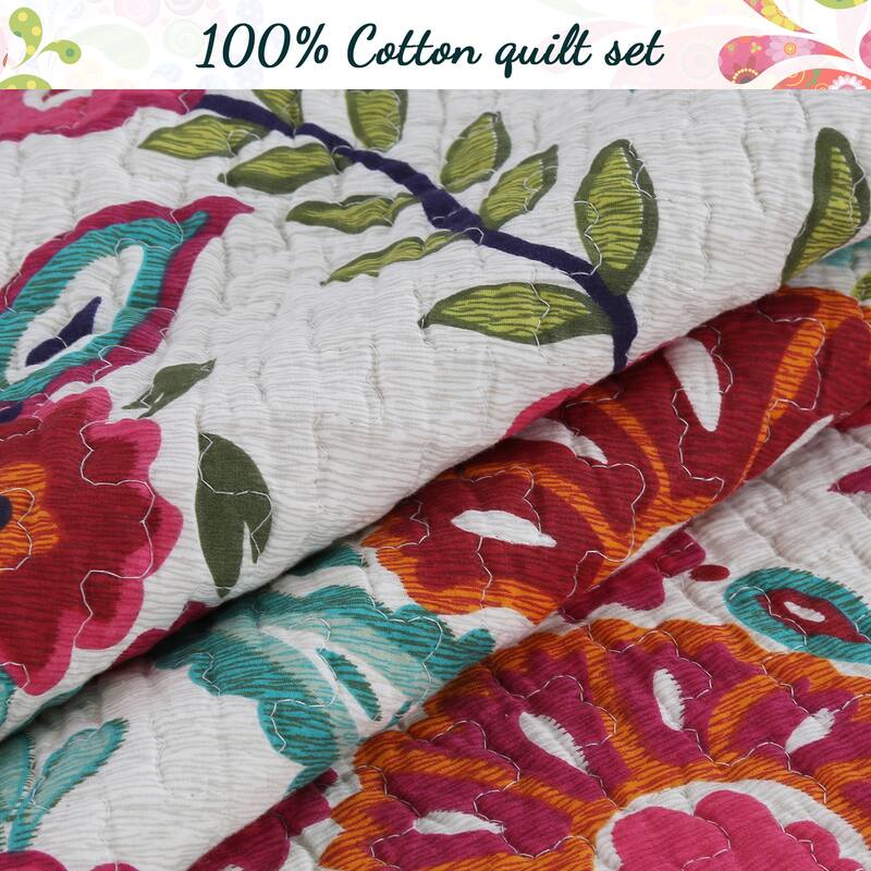 Cozy Line Santa Barbara Floral Print Reversible Cotton Quilt Bedding Set
