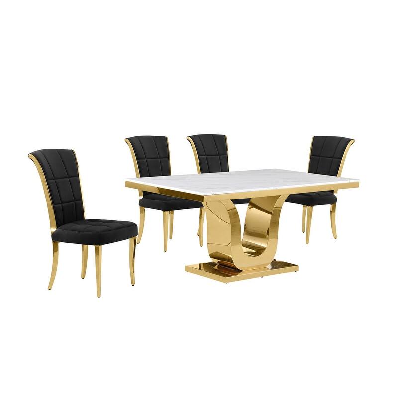 Best Quality Furniture D320-SC324-7 Dining Set with 66" White Marble Top