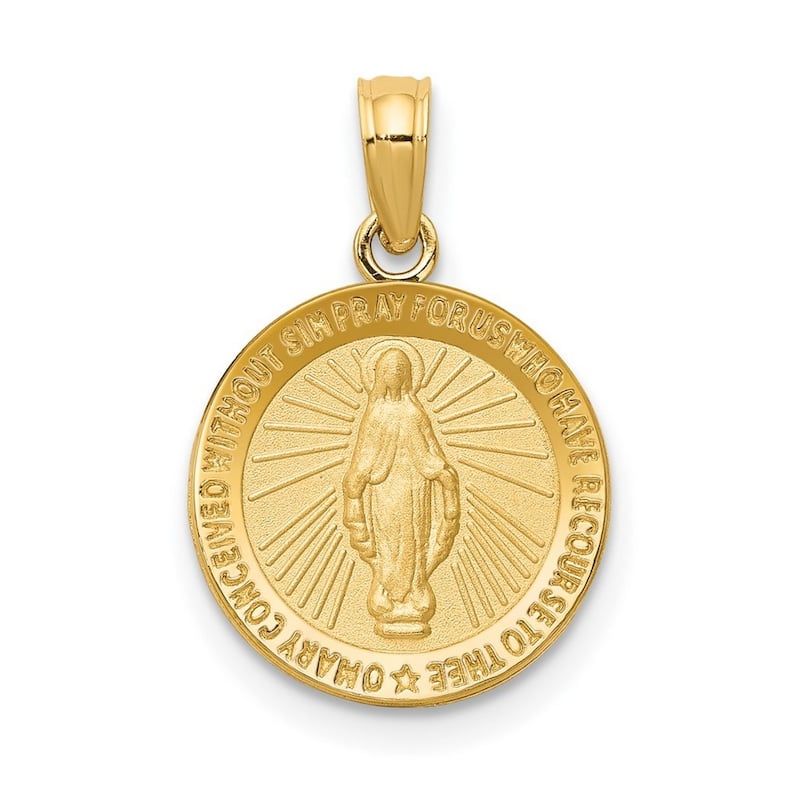 Curata 14k Yellow Gold 18" 12mm Miraculous Medal Pendant Necklace