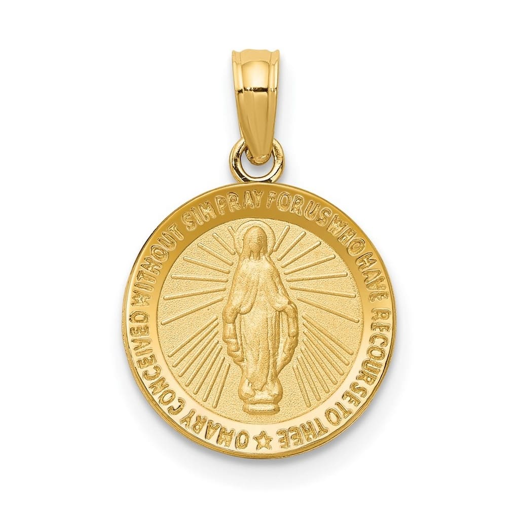 Curata 14k Yellow Gold 18" 12mm Miraculous Medal Pendant Necklace